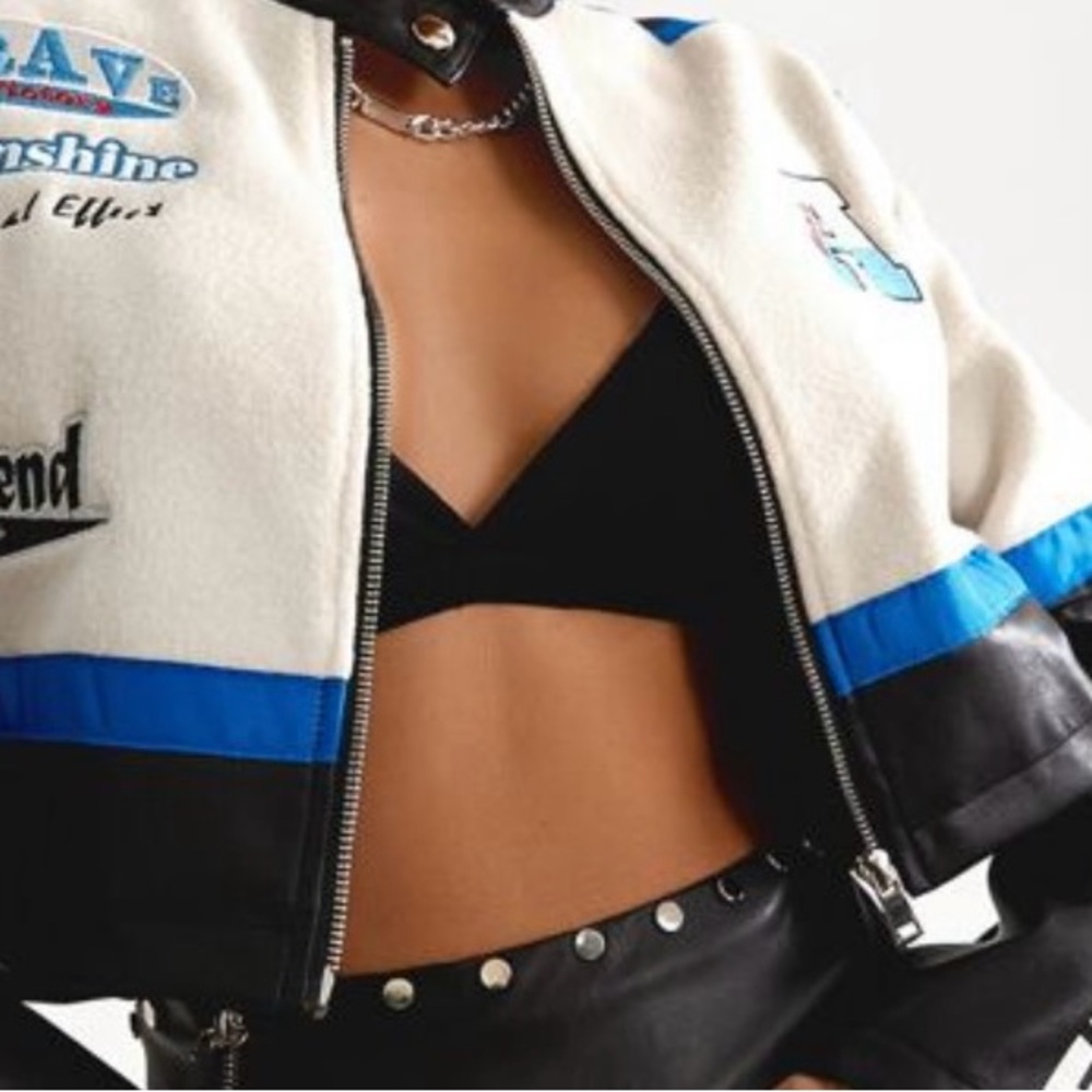 SHEIN Black and White Varsity Jacket with Sporty Design